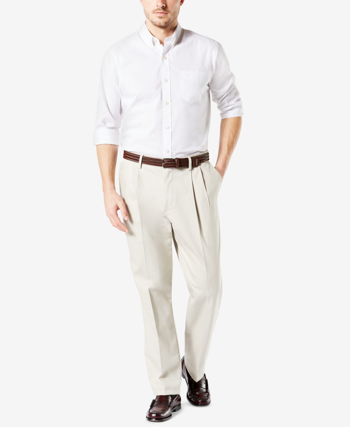 Dockers Men's Signature Lux Cotton Classic Fit Pleated Creased Stretch Khaki Pants