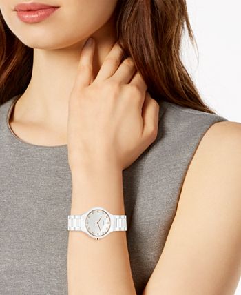 Rado - Women's Swiss True Thinline Diamond-Accent White High-Tech Ceramic Bracelet Watch 30mm
