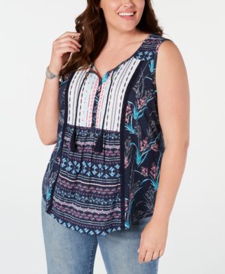 売れ筋商品|||スタイルアンドコー カットソー トップス レディース Plus Size Printed Tassel-Tie Long-Sleeve Blouse, Created for Macy's Floral Red Style & Co Plus Size Printed Tassel-Tie Long-Sleeve Blouse