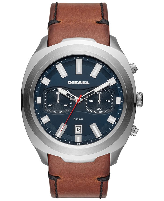 Diesel Men's Chronograph Tumbler Brown Leather Strap Watch 48mm - Macy's