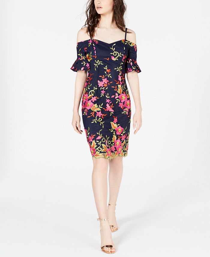 Trina Turk Embroidered Cold-Shoulder Dress - Macy's