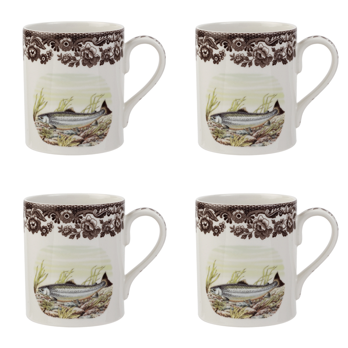 Spode Woodland King Salmon Mugs, Set of 4