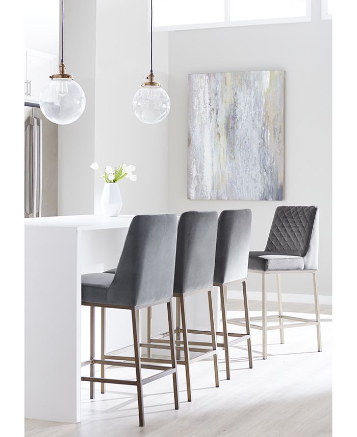 Furniture Cambridge Velvet Stool, 4Pc. Set (4 Grey Counter Stools