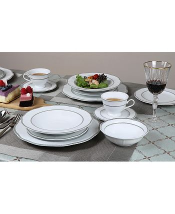 Lorren Home Trends - 24 Piece Wavy Fine China Lattice/Silver Dinnerware  (Service for 4)