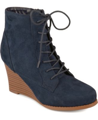 blue wedge booties