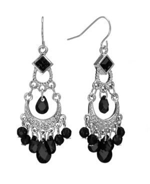 image of 2028 Silver-Tone Black Chandelier Earrings
