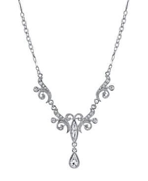 image of 2028 Silver-Tone Crystal Teardrop Necklace 15