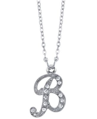 Silver-Tone Crystal Initial Necklace 16" Adjustable