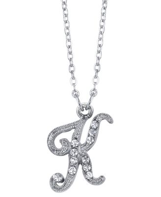Silver-Tone Crystal Initial Necklace 16" Adjustable