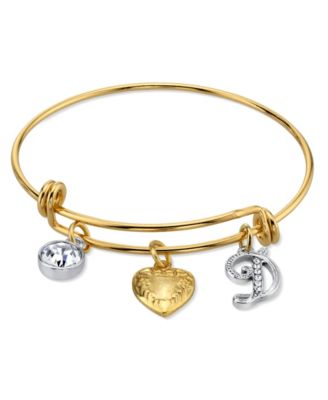 14K Gold-Dipped Heart and Initial Crystal Charm Bracelet