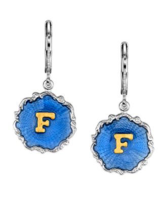 Silver Tone Blue Enamel Gold Tone Initial Earrings