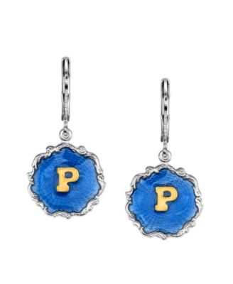 Silver Tone Blue Enamel Gold Tone Initial Earrings