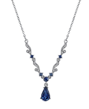 image of Downton Abbey Silver-Tone Blue Crystal French Scroll Linked Necklace 16