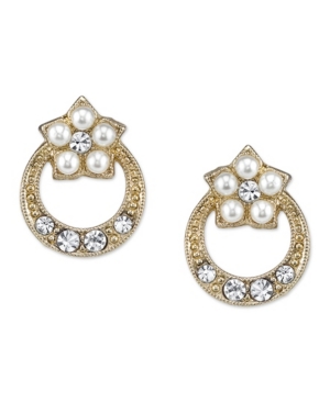 Downton Abbey Gold-Tone Simulated Pearl and Crystal Stud Earrings