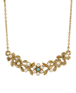 image of Downton Abbey Gold-Tone Simulated Pearl and Imitation Turquoise Necklace 16