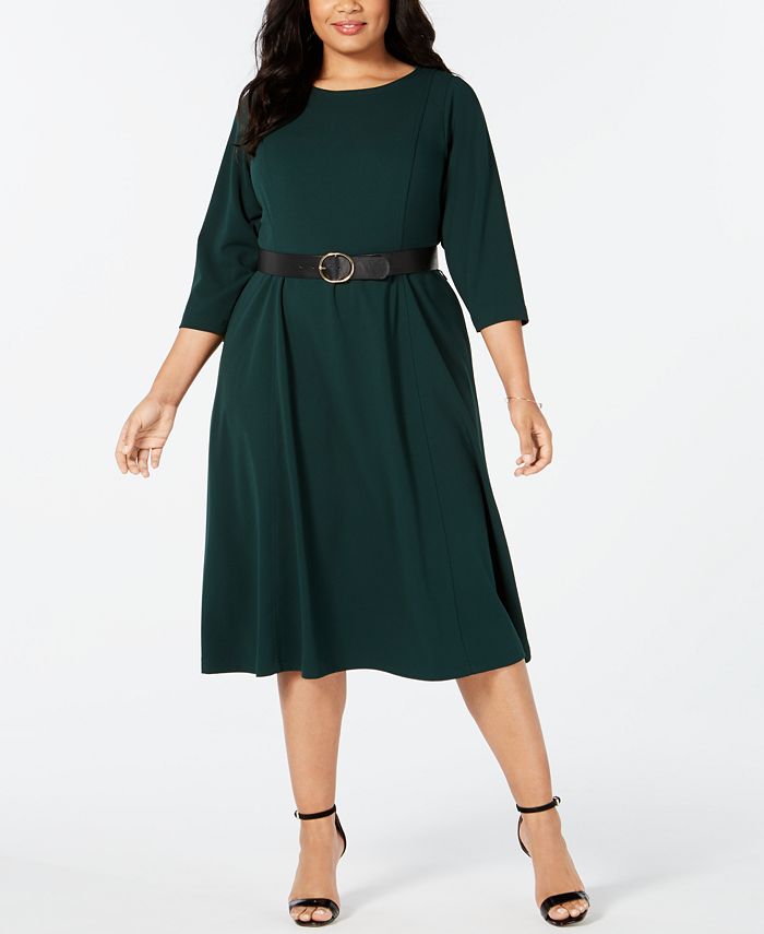Calvin Klein Plus Size Belted A-Line Midi Dress & Reviews - Dresses - Plus  Sizes - Macy's
