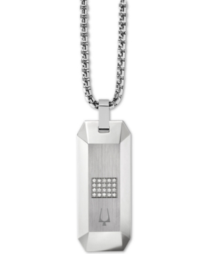 image of Bulova Men-s Diamond Dog Tag Pendant Necklace (1/10 ct. t.w.) in Stainless Steel, 26