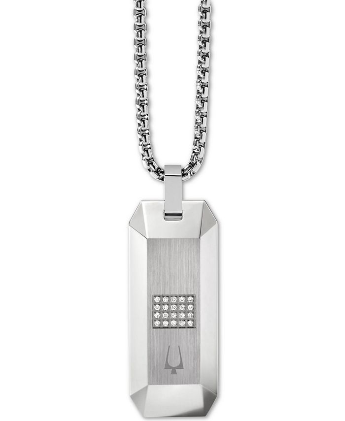 Bulova - Men's Diamond Dog Tag Pendant Necklace (1/10 ct. t.w.) in Stainless Steel, 26" + 2" Extender