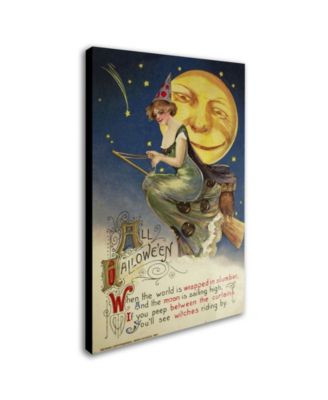 Vintage Apple Collection 'Halloween Witch Green Dress Moon' Canvas Art - 30" x 47"