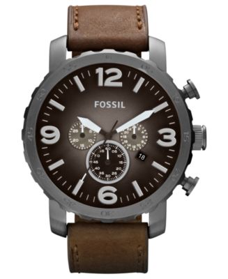 Fossil Men's Chronograph Nate Brown Leather Strap Watch 50mm JR1424 ...