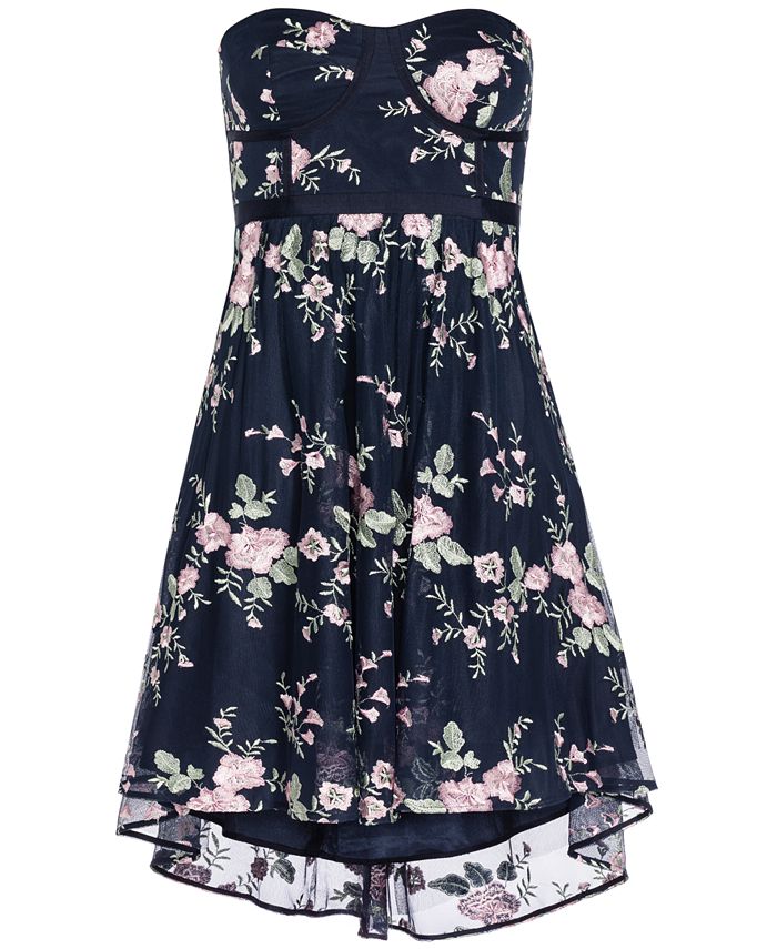 City Chic Trendy Plus Size Aphrodite Floral-Embroidered High-Low Dress ...