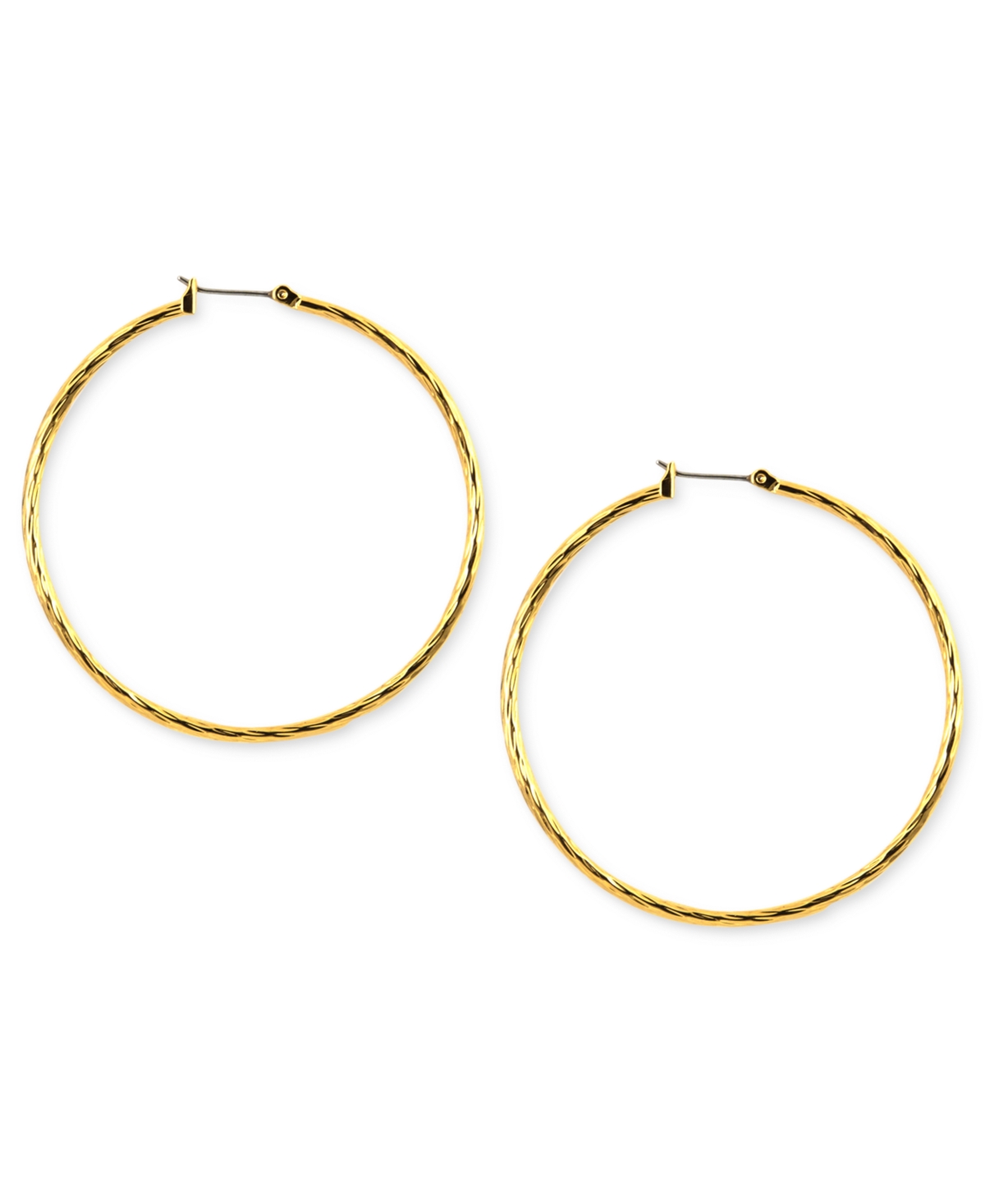 Gold-tone Textured Hoop Earrings, 2"