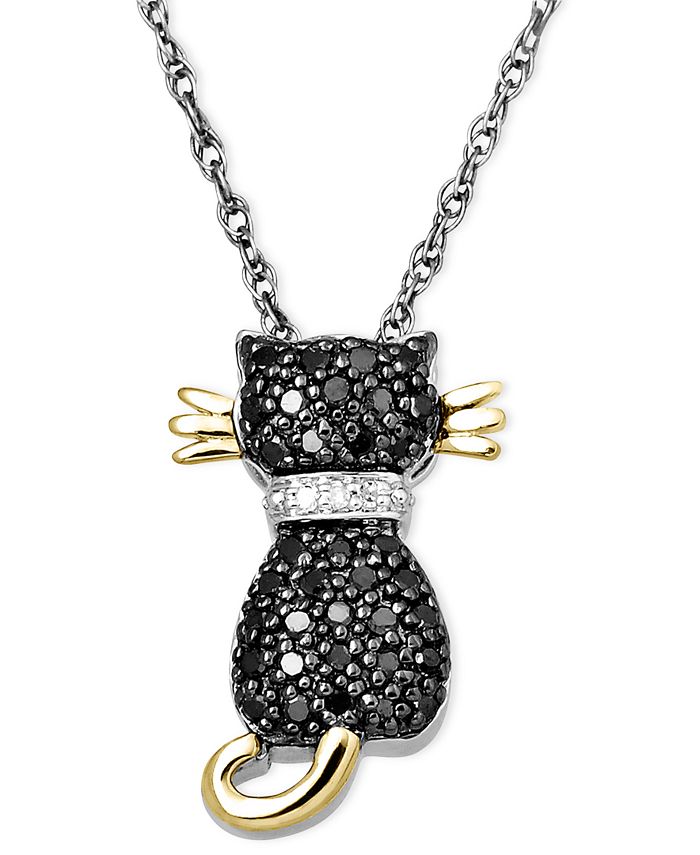 Macy s 14k Gold and Sterling Silver Necklace Black Diamond 1 5