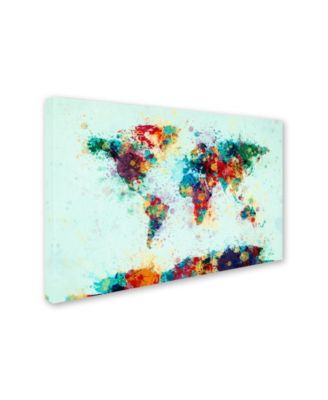 Trademark Global Michael Tompsett 'World Map Paint Splashes' Canvas Art - 16" x 24"