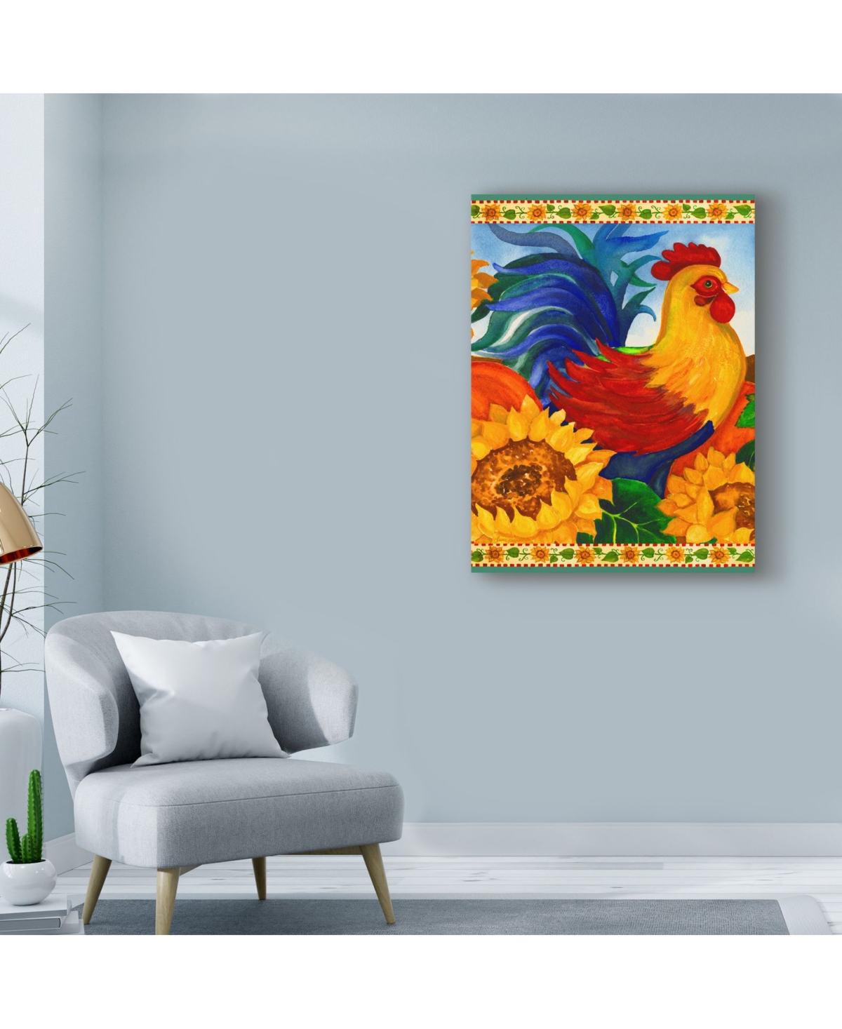 Laurie Korsgaden 'Colorful Rooster Centered' Canvas Art -