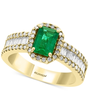 image of Effy Diamond (5/8 ct. t.w.) & Emerald (9/10 ct. t.w.) Ring in 14k Yellow Gold