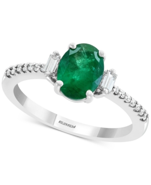 image of Effy Emerald (1-1/8 ct. t.w.) & Diamond (1/5 ct. t.w.) Ring in 14k White Gold