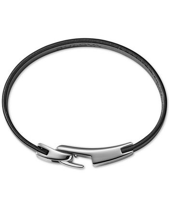 Bulova - Men's Leather Bracelet in Stainless Steel