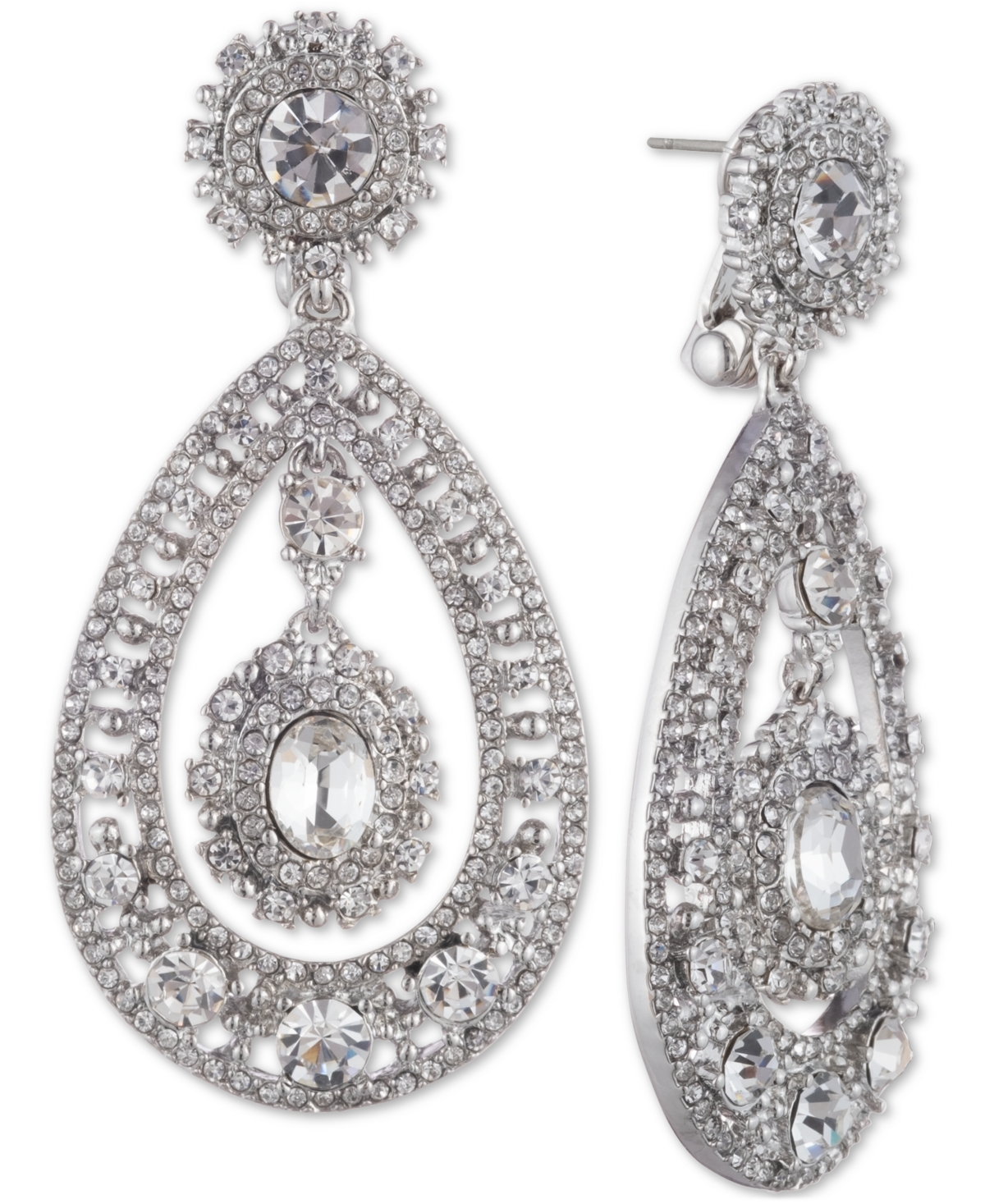 Crystal Filigree Chandelier Earrings - Silver
