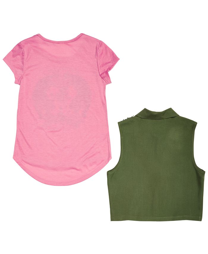 Belle Du Jour Big Girls 2-Pc. Trucker Vest & Tiger-Print T-Shirt Set ...