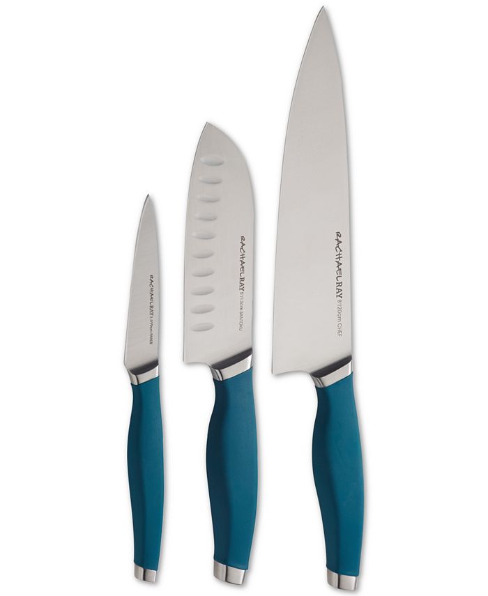 Rachael Ray Cutlery 3-Piece Japanese Stainless Steel Chef Knife Set Teal