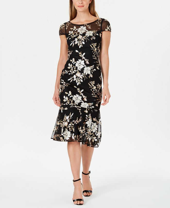 Calvin klein flounce hem midi dress new arrivals