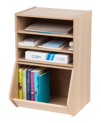 USA TACHI Modular Wood Stacking Storage Box with Shelf, Light Brown