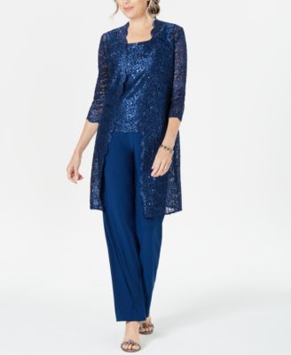 R & M Richards Petite 3-Pc. Sequined-Lace Jacket, Top & Pants - Macy's