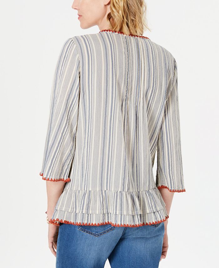 Style & Co Cotton Striped Ruffle Top, Created for Macy's - Macy's