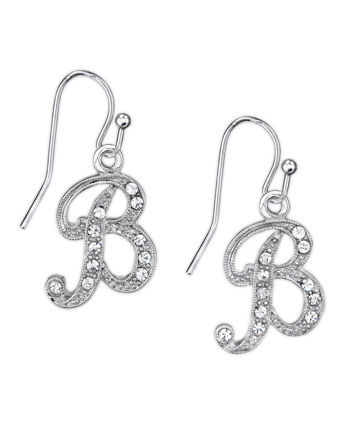 2028 Silver Tone Crystal Initial Wire Earring In White