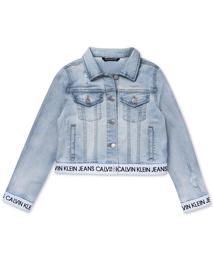 Calvin Klein Big Girls Logo-Trim Denim Jacket - Macy's