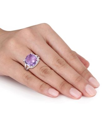 Amethyst (7-3/4 ct.t.w.) and White Topaz (1/20 ct.t.w.) Split Shank Cocktail Ring in Sterling Silver