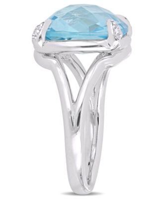 Blue Topaz (9 ct.t.w.) and  White Topaz (1/20 ct.t.w.) Split Shank Cocktail Ring in Sterling Silver