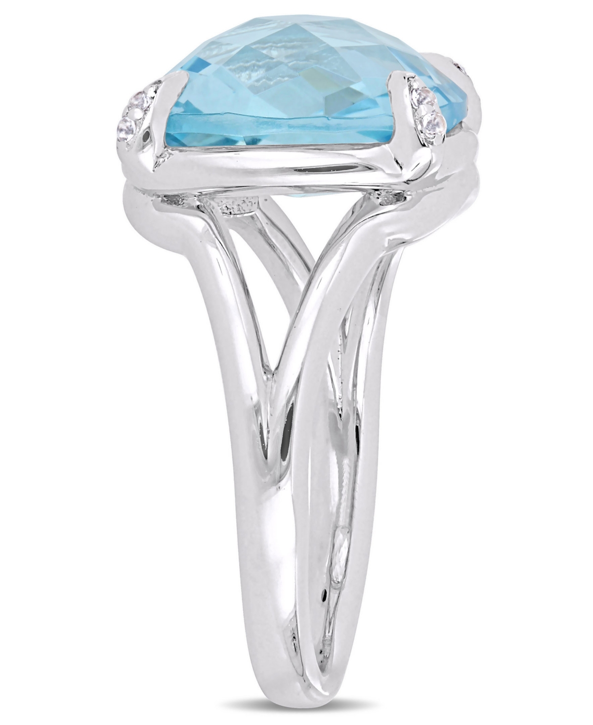 Topaz (9 ct.t.w.) and White Topaz (1/20 ct.t.w.) Split Shank Cocktail Ring in Sterling Silver - Blue