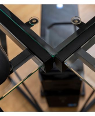 Walker Edison 51" Home Office L-Shaped Glass Corner Computer Desk with Black Metal Frame