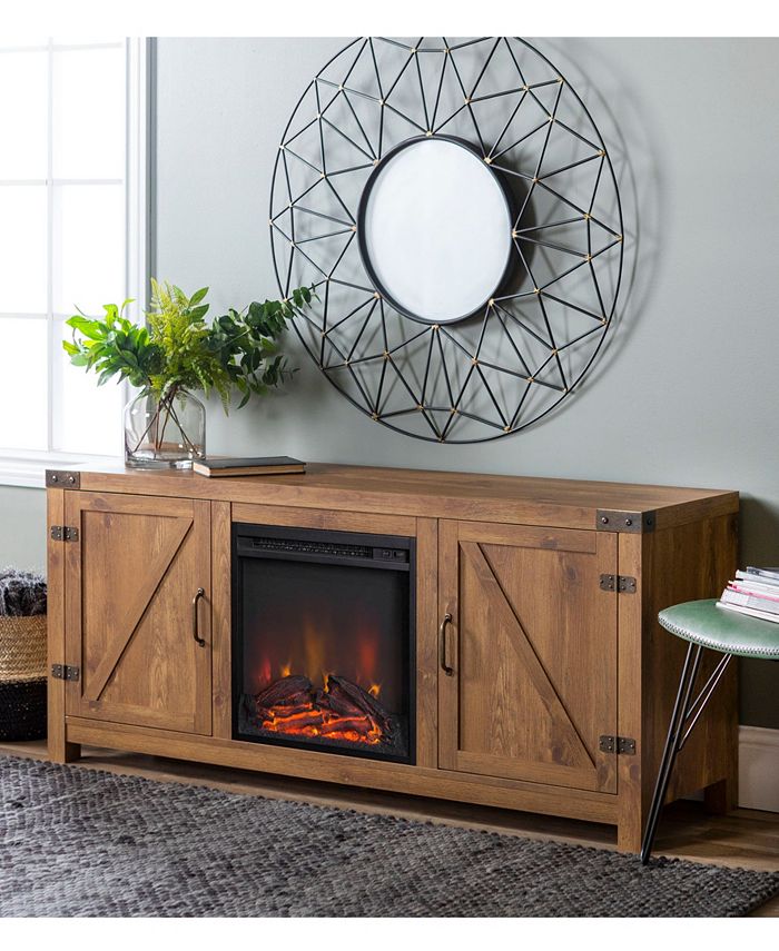 Walker Edison 58" Rustic Farmhouse Barn Door Fireplace TV Stand Storage