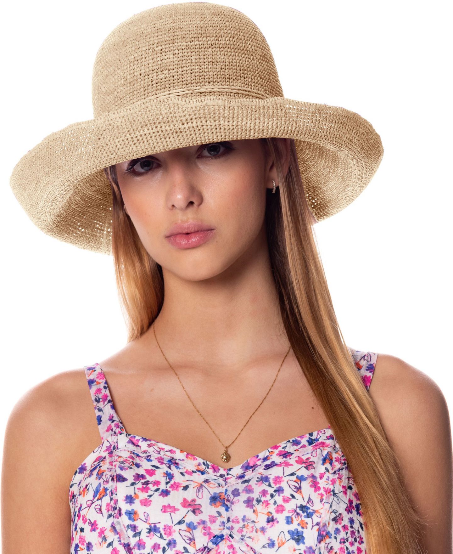 Женский головной убор Epoch Hats Company Angela & William Raffia Roll Up Brim Sun Cloche Hat, цвет: Телесный — фото 2