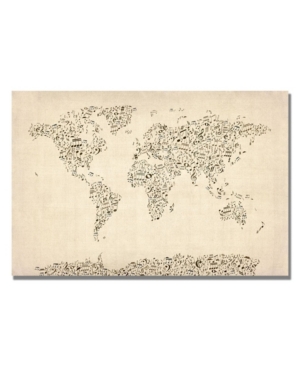 Trademark Global Michael Tompsett 'music Note World Map' Canvas Art In Multi