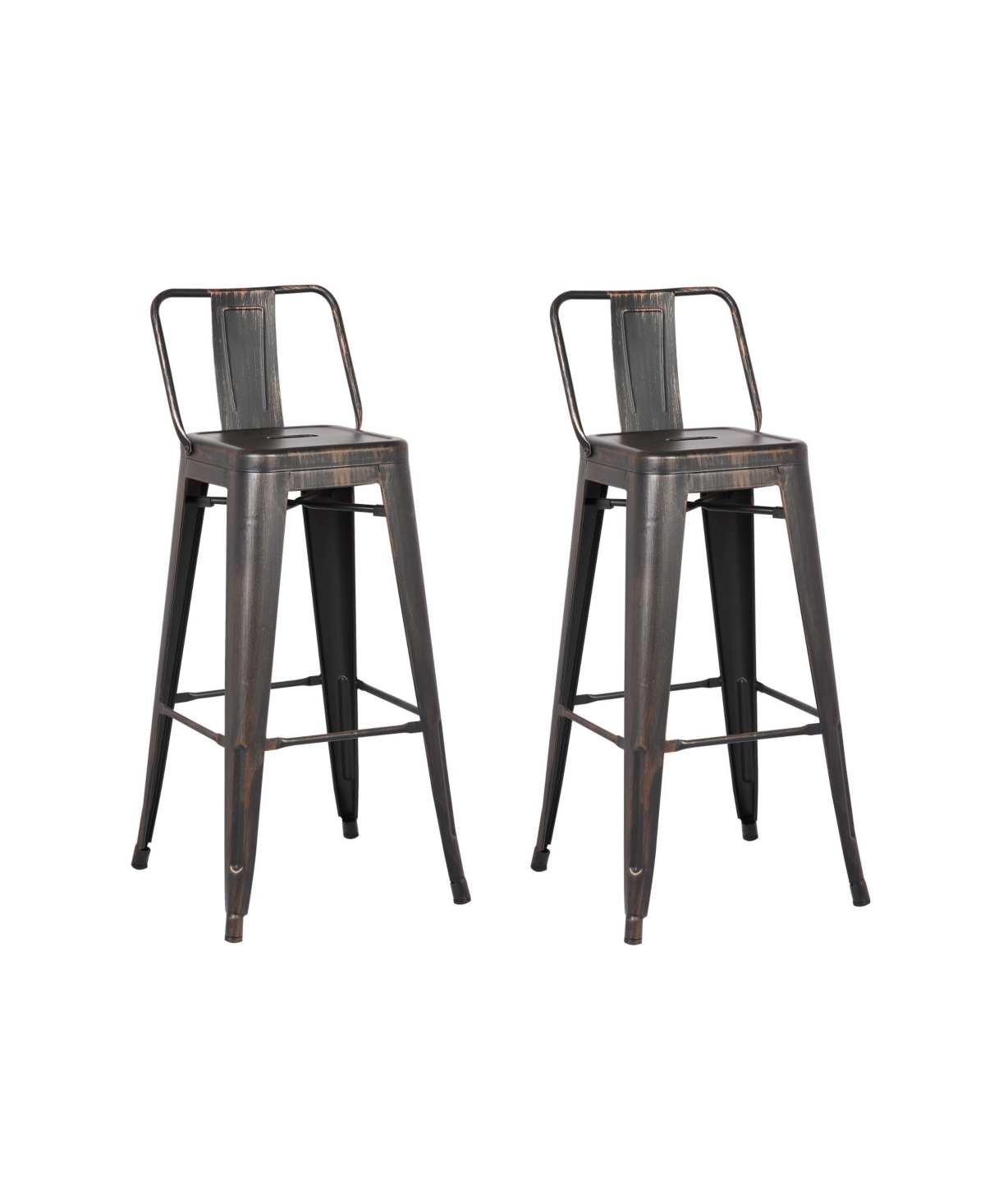 Ac Pacific Industrial Metal Barstools with Bucket Back and 4 Legs, Set of 2
