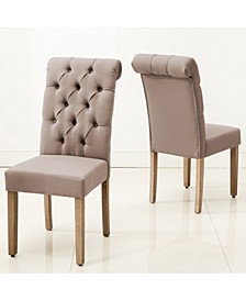 Natalie Roll Top Tufted Linen Fabric Modern Dining Chair, Set of 2